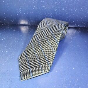 Enro Men's Gold Blue Black Plaid Tie 100% Silk